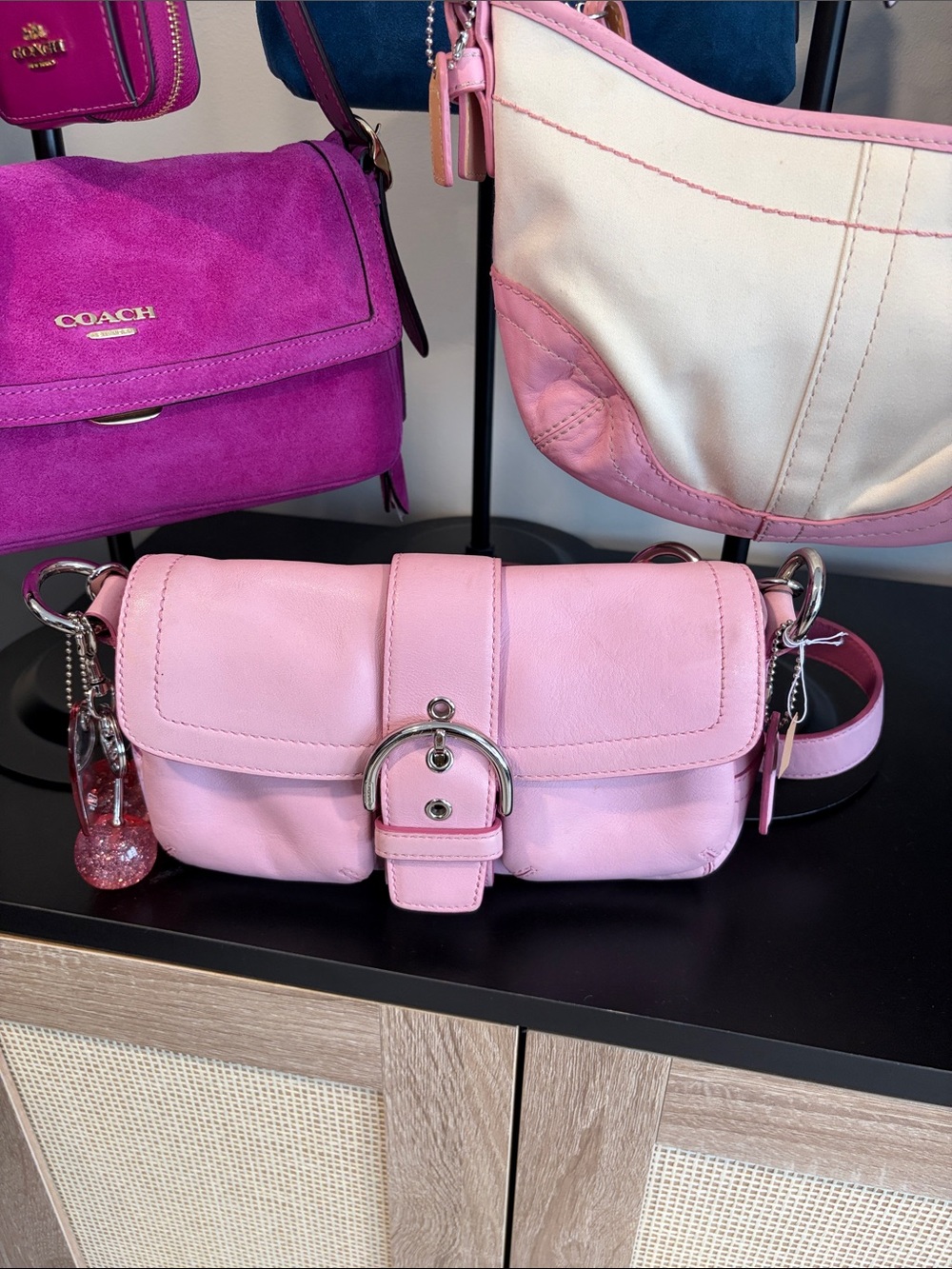 Y2K COACH Pink SoHo all Leather Buckle crossbody Bag